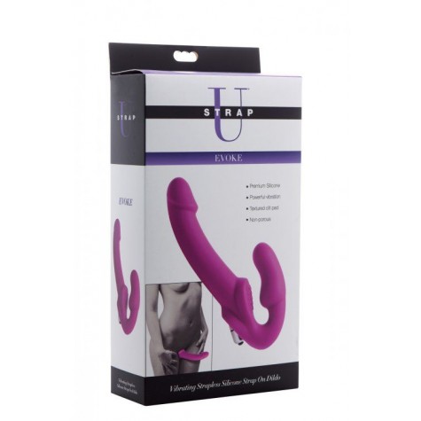 Ярко-розовый безремневой вибрострапон Evoke Vibrating Strapless Silicone Strap-on Dildo