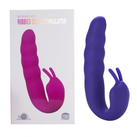 Фиолетовый вибратор Ribbed Dual Stimulator - 17 см.